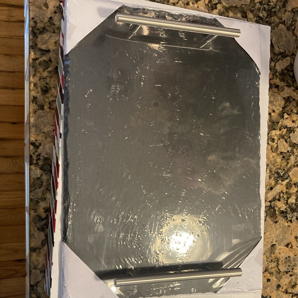 Stainless Steel Serving Tray with Handles - Black Finish